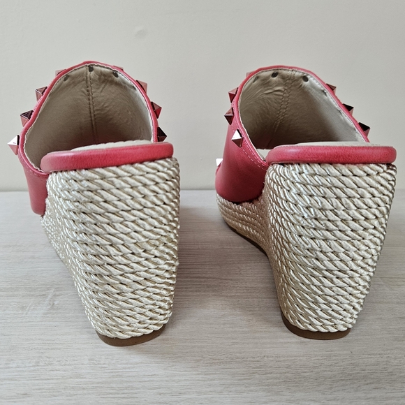 NATURE BREEZE - Melon Red Studded Espadrille Platform Wedges - Picture 7 of 9